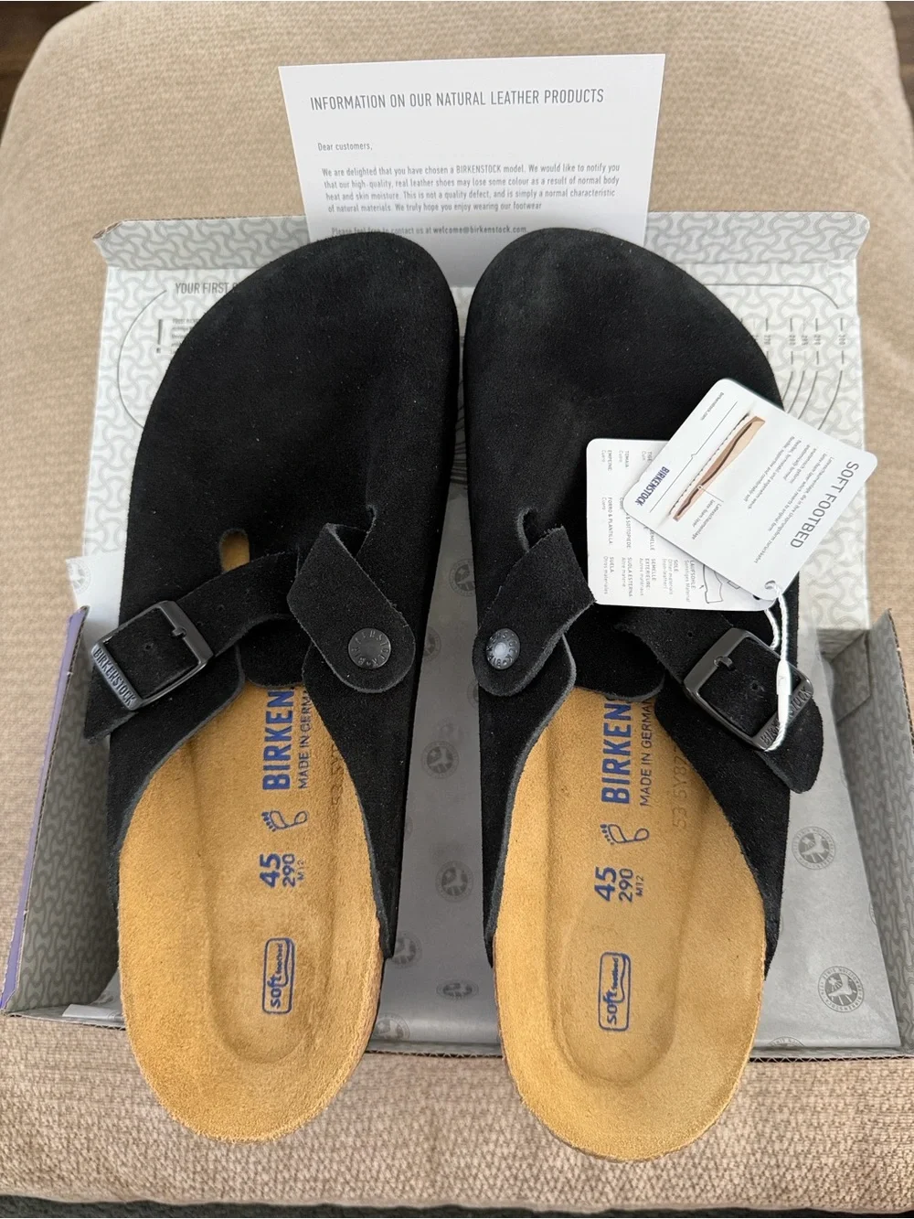 Birkenstock Boston Black Suede Soft Footbed Unisex Clogs EU 38-45